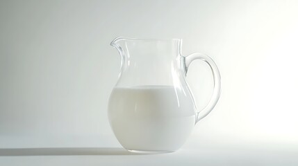 Glass and jug with milk isolated on white background. Generative Ai