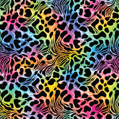 Seamless Pattern, Vibrant seamless pattern with a fusion of animal prints and rainbow gradient colors Stock royalty free.