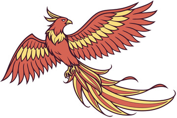 Obraz premium Dynamic anime phoenix rising with fiery colors and manga style silhouette