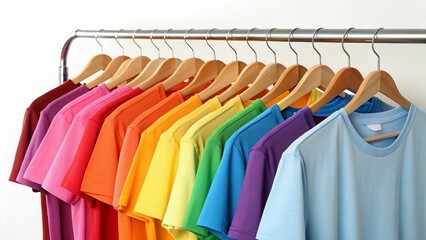 Fototapeta premium Colorful t shirts arranged on a clothing rack
