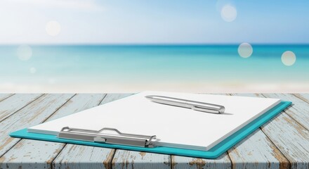 Obraz premium Beachside Planning Session With Clipboard and Pen