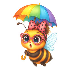 Obraz premium Watercolor Cute Bee Birthday Number Clipart