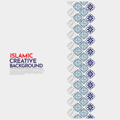 Vertical Islamic Background with Blue and White Mosaic Ornament
