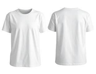 White casual t-shirt, front and back view on transparent background