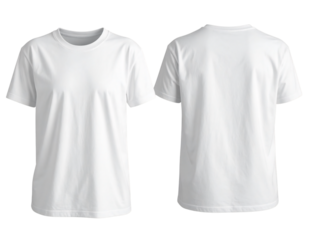 White casual t-shirt, front and back view on transparent background