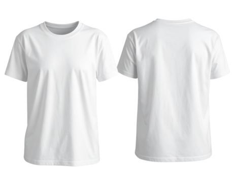 White casual t-shirt, front and back view on transparent background