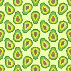 beadwork or cross-stitch pattern for an avocado, intended for creating beaded earrings or a craft project.