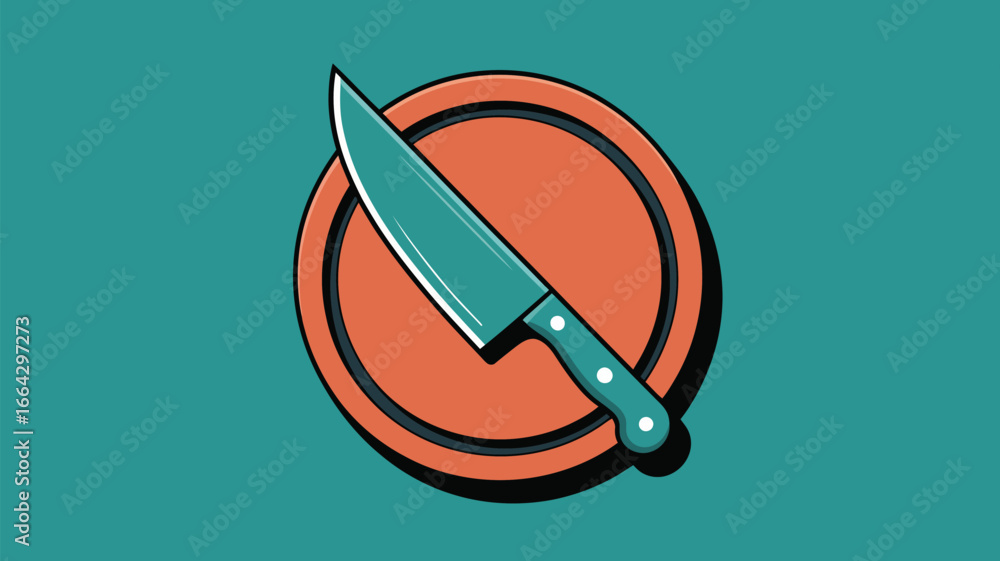 Poster an illustration of a teal knife with a white handle on a circle with a teal background color