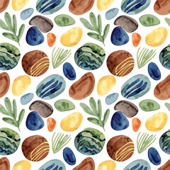 Seamless Pattern, Watercolor pebble pattern with earthy tones and organic shapes for textile design Stock royalty free  image.