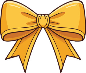 Illustration of a golden yellow bow with flowing ribbons on a white background.