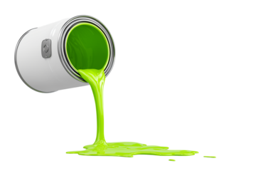 Bright Green Paint Spilling from a White Can Transparent photo