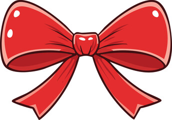 Illustration of a red bow with highlights and dark red outlines, isolated on a white background.