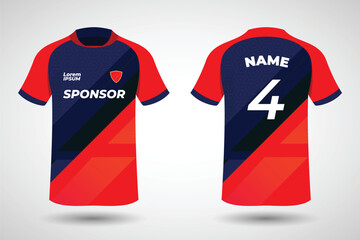 Sports jersey t shirt design flat sketch illustration, Stripe abstract printed Round neck football jersey concept with front and back view for Cricket, soccer, Volleyball and badminton uniform kit