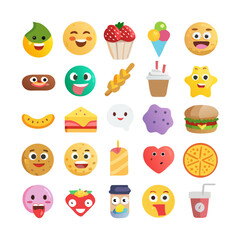Happy Food Emojis:  Cute Cartoon Icons, Flat Design, Bright Colors,  Perfect for Kids' Apps or Websites.