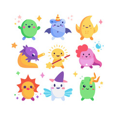 Adorable Fantasy Creature Characters:  Bright, Playful, Whimsical Illustrations for Children's Products