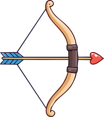 Cartoon illustration of a bow and arrow with a heart-shaped tip, ready to be shot.