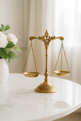 Elegant Balance Scale on Marble Table with Floral Decor
