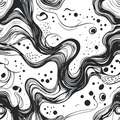 Abstract fluid line art design, bold strokes with organic shapes, dots and curved paths, seamless modern doodle wallpaper on white backdrop 2