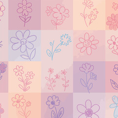 Seamless Pattern, Seamless pattern of hand drawn flowers in pastel colors creating a floral aesthetic Stock royalty free image.