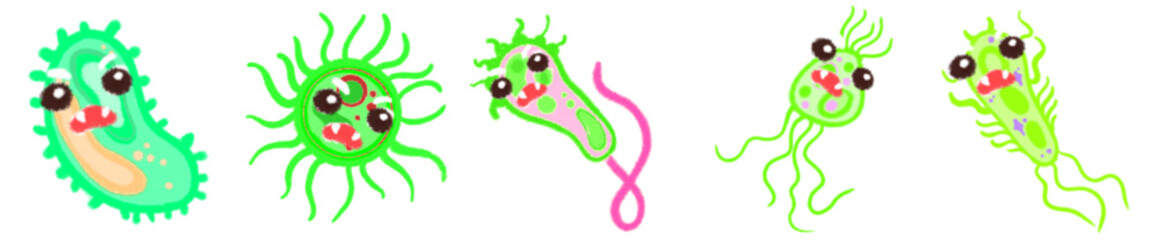 Cute Virus and Bacteria Cartoon PNG Clipart for Science and Education