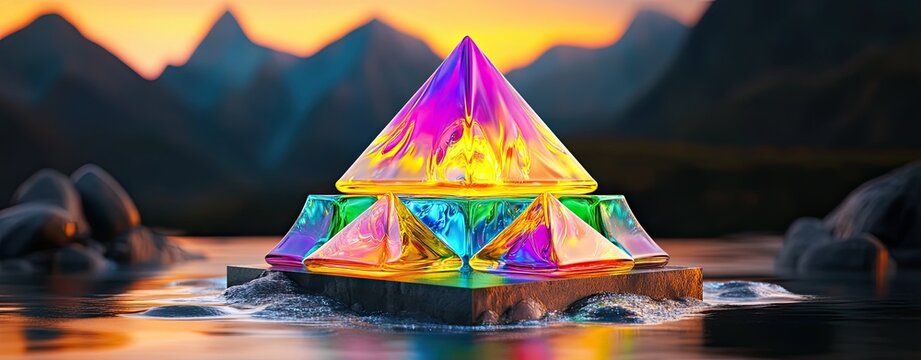 Colorful 3D Rotating Pyramid Made of Glowing Blocks