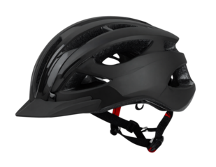 Matte black bicycle helmet for safety on transparent background