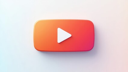 A vibrant, 3D play icon, rendered in a warm orange-red gradient, sits atop a neutral background, creating a modern and engaging visual.