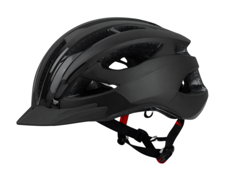Matte black bicycle helmet for safety on transparent background
