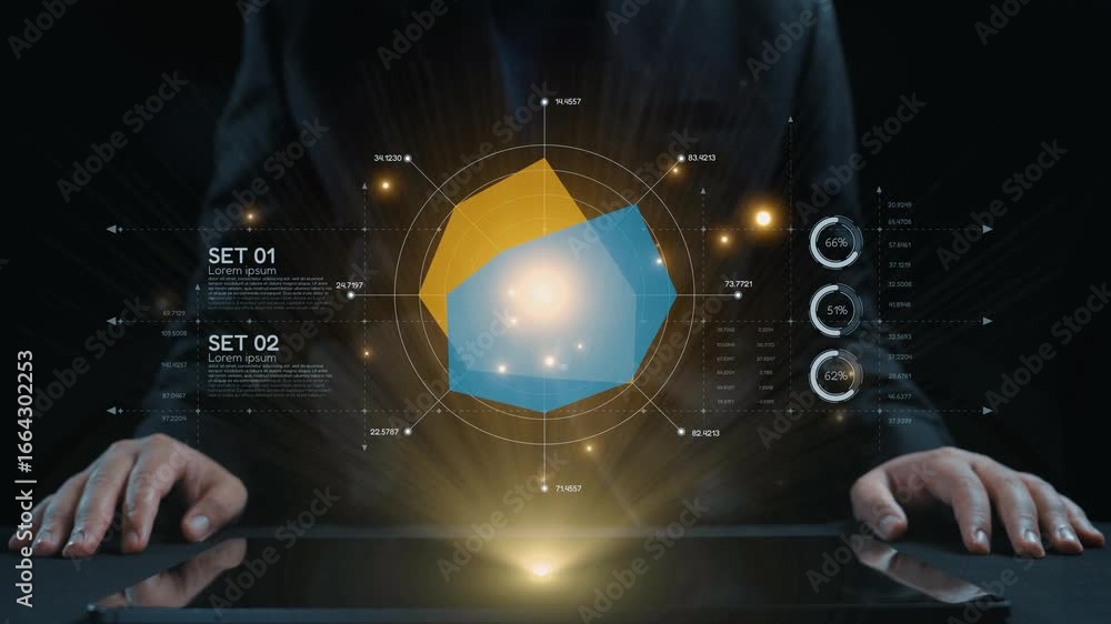 Aufkleber a businessman engages with a futuristic digital data display on a tablet, showcasing an analytical i
