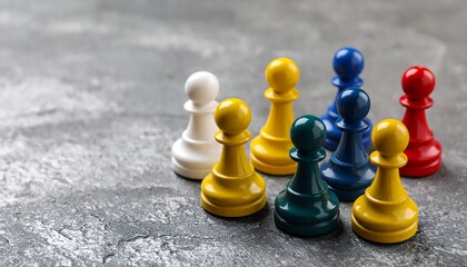 Colorful chess pieces on a stone surface