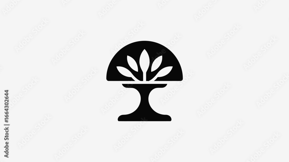 Aufkleber a stylized black tree with leaves arranged in a circular pattern on a white background image art
