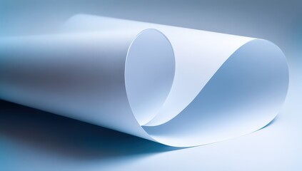 Rolled White Paper On Light Blue Background