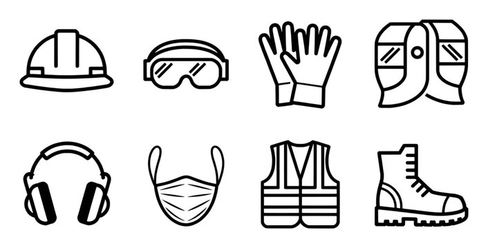 Collection of Personal Protective Equipment (PPE) Icons for Safety and Work