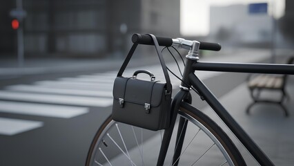 Bicycle Commute with Briefcase in Urban City Setting