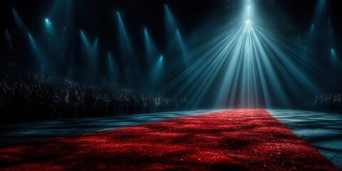 Red carpet event showcasing bright lights and an excited crowd in a glamorous venue at night