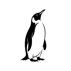A silhouette of a penguin in looking up pose. Isolated penguin tattoo design.