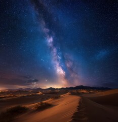 Night Sky Over Sand Dunes With Milky Way