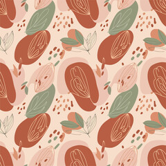 Seamless Pattern, Abstract botanical pattern featuring leaves and organic shapes in earthy tones background Stock royalty free  image.