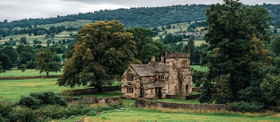 Rural Landscape With Stone House And Trees