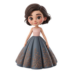 3D Girl in Elegant Gown Isolated on transparent background
