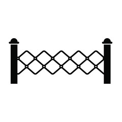 Black chain link fence with posts white