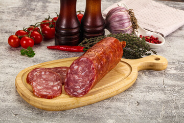 Italian pork Salchichon sausage with slices