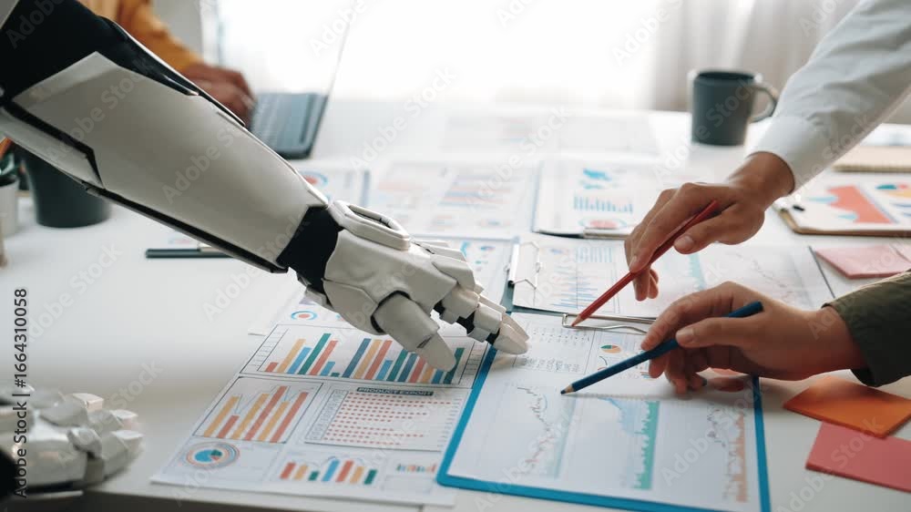 Aufkleber ai-enhanced collaboration in a futuristic office where professionals and technology optimize busines