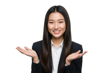 Smiling asian woman in business attire isolated on transparent background