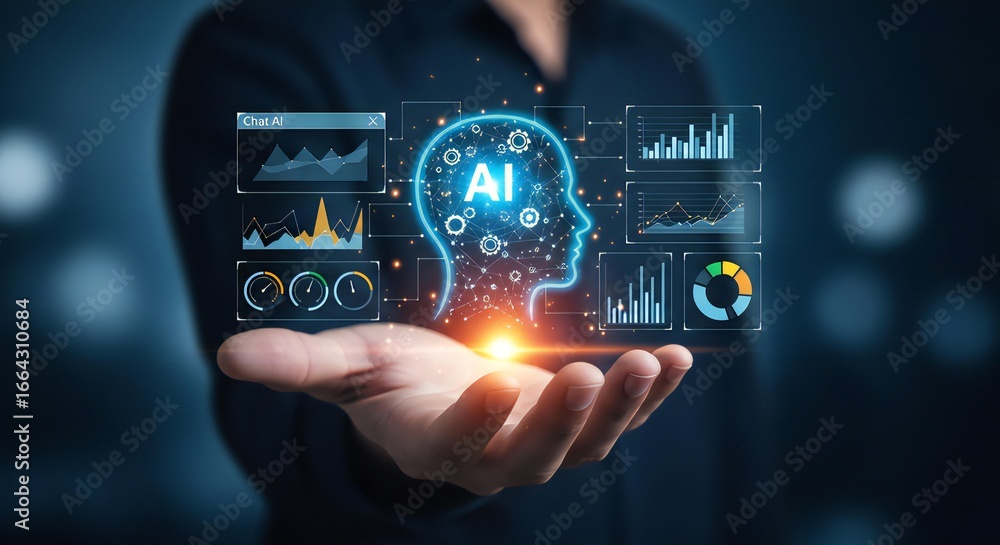 Poster unlock innovation with ai powered insights, visualizing data trends and smart technology for future 