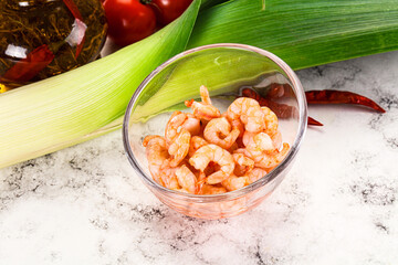 Shrimps cocktail in the bowl