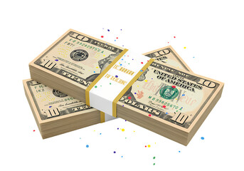 Stacks of Cash with Confetti: Wealth, Prosperity, and Success Concept