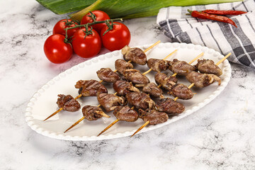 Gourmet Grilled chicken hearts skewer