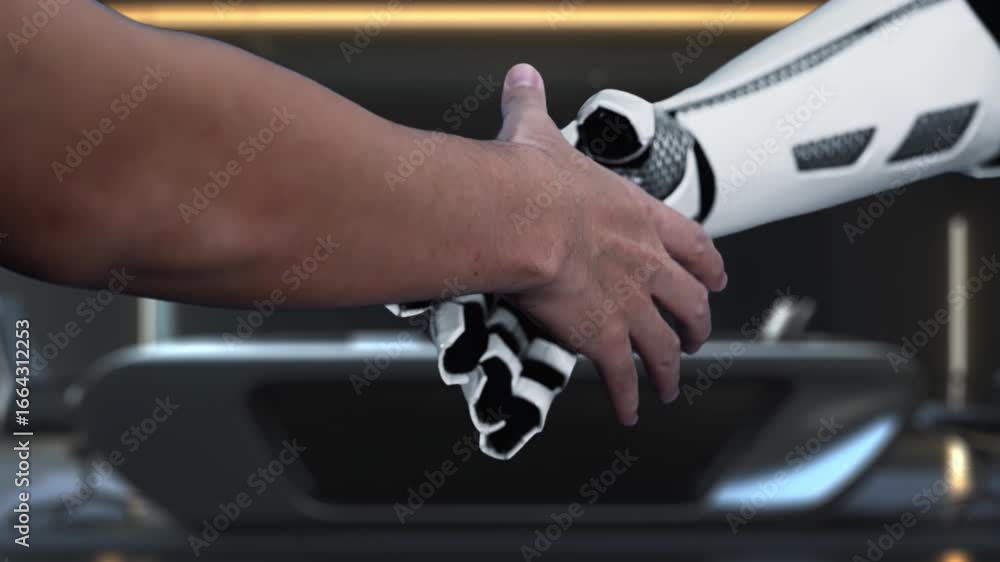 Poster a modern scene showcasing a human hand and a robotic arm interacting with a 3d globe filled with mul