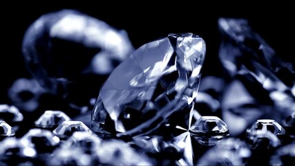 Spinning Sparkling Round Cut Diamond Macro shot of gems and diamonds glistening rotation in slow motion on a black background - Powered by Adobe